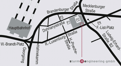 Die Anfahrtskizze für den Sitz in Leipzig der Stum IT Engineering GmbH